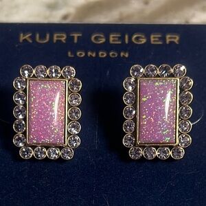 Kurt Geiger Pink and Gold Rectangular Earrings